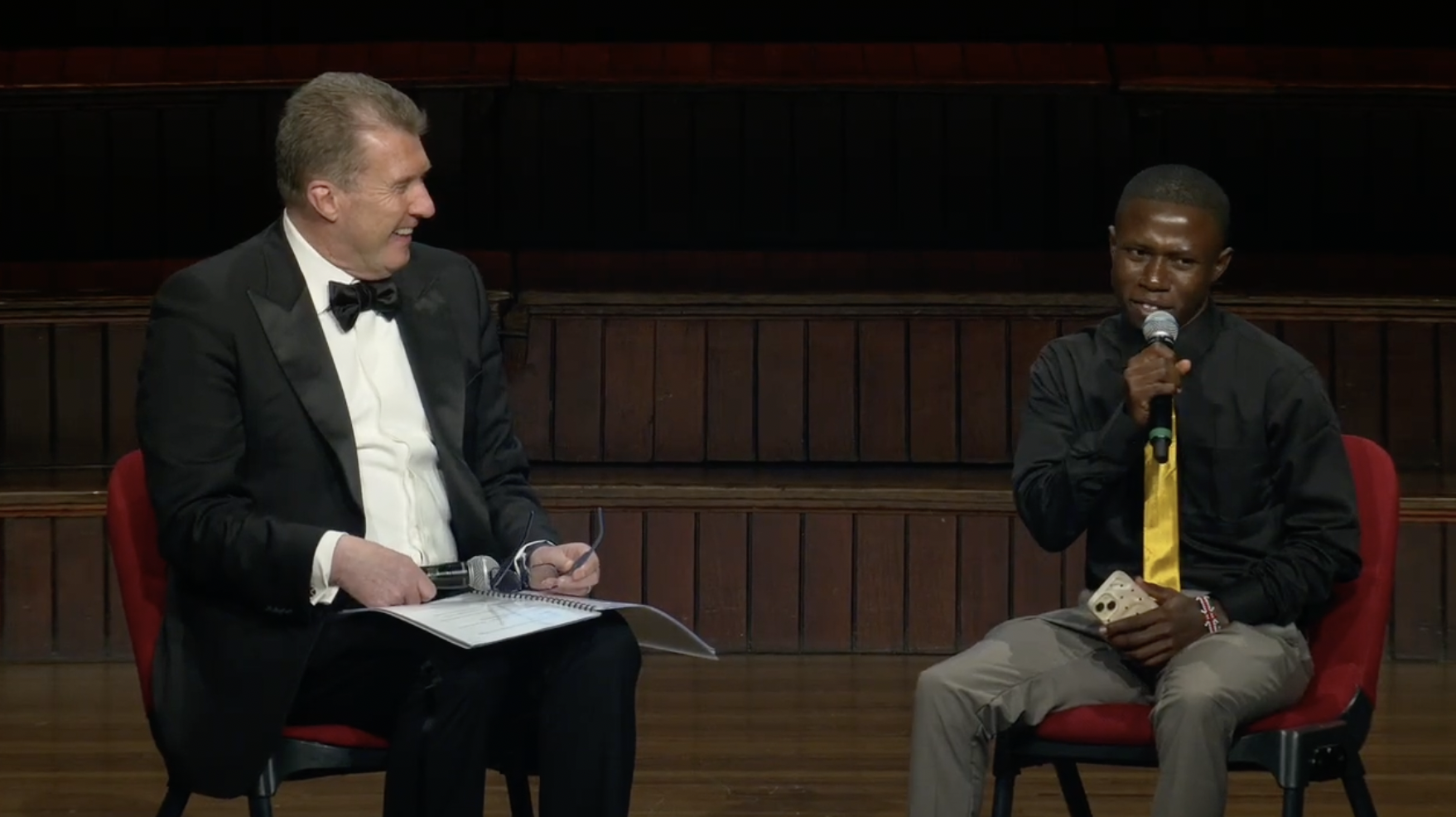 Peter Overton interviews Samuel at So They Can's 2026 Sydney Dinner