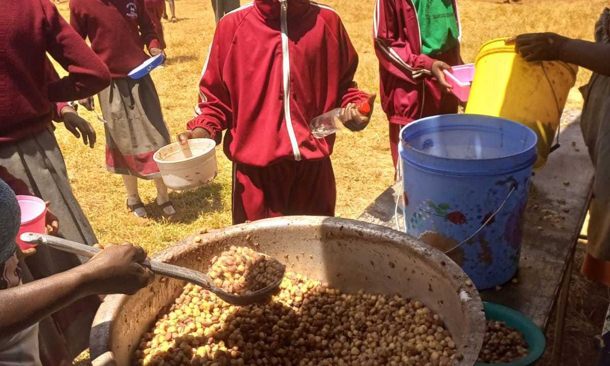 First school lunch at Akuisi Primary School